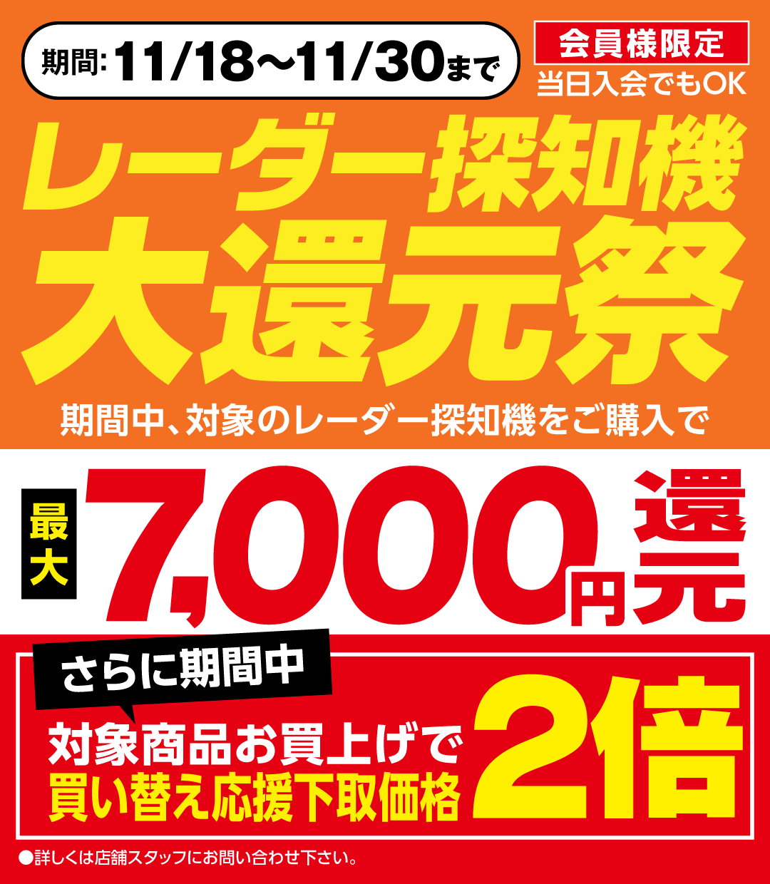 レーダー探知機大還元祭最大7,000円還元